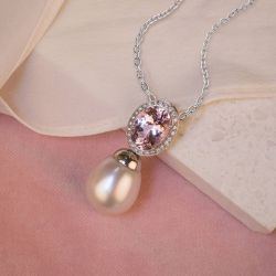 Classic Oval Cut Pearl & Pink Sapphire Pendant Necklace