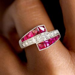 Channel Set Radiant Cut Ruby Sapphire Wedding Band