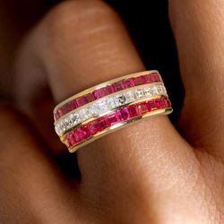 Golden Asscher Cut Ruby Sapphire Multi Row Band