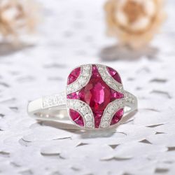 Milgrain Oval & Marquise Cut Ruby Sapphire Engagement Ring