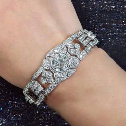 Art Deco Milgrain Round Cut White Sapphire Bracelet