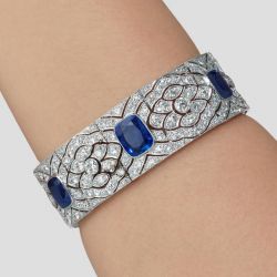 Art Deco Milgrain Cushion Cut Blue Sapphire Bracelet