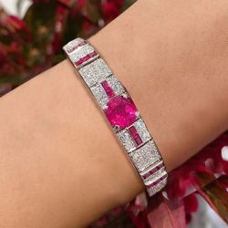 Art Deco Round Cut Ruby Sapphire Bracelet