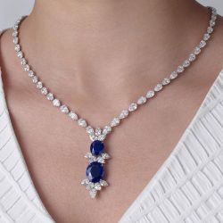 Luxury Oval Cut Blue Sapphire Pendant Necklace