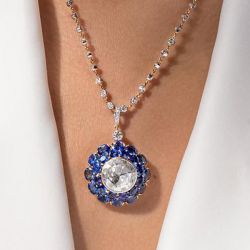 Flower Golden Round Cut White Sapphire Pendant Necklace