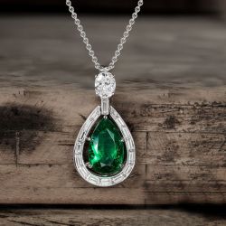 Halo Pear Cut Emerald Sapphire Pendant Necklace