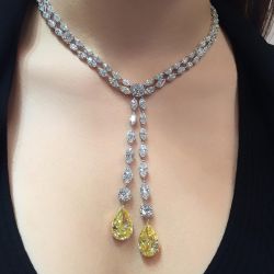 Pear & Marquise Cut Yellow Sapphire Double Pendant Necklace
