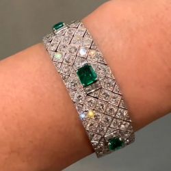 Art Deco Asscher Cut Emerald Sapphire Bracelet