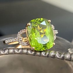 Golden Cushion Cut Peridot Sapphire Engagement Ring