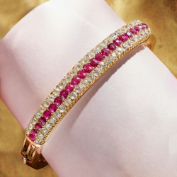 Golden Vintage Multi Row Cushion Cut Ruby Sapphire Bracelet