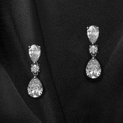 Classic Pear Cut White Sapphire Drop Earrings