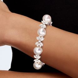  Elegant Marquise Cut Pearl & White Sapphire Bracelet