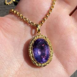 Golden Halo Oval Cut Amethyst Sapphire Pendant Necklace
