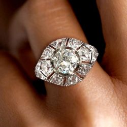 Art Deco Round Cut White Sapphire Engagement Ring
