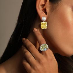 Fancy Radiant Cut Yellow Sapphire Ring & Earrings Sets