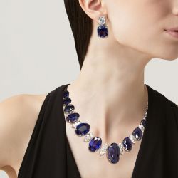 Luxury Oval & Cushion Royal Blue Necklace & Earrings Sets For Women