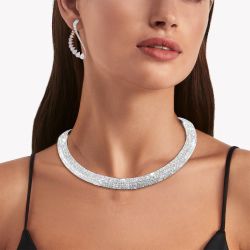Round & Pear Cut White Sapphire Pave Setting Necklace & Earrings Sets