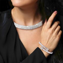 Round & Emerald Cut White Sapphire Necklace & Bracelet Sets