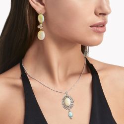 Vintage Oval Cut Opal Necklace & Earrings Set Vintage Opal Jewelry Stes