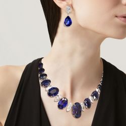 Luxury Oval & Pear Cut Blue Sapphire Necklace & Earrings Sets