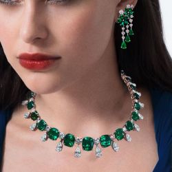 Luxury Cushion & Pear Emerald Sapphire Necklace & Earrings Sets