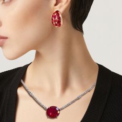 Fashion Oval Cut Ruby Sapphire Necklace & Earrings Sets