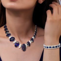 Luxury Oval & Marquise Royal Blue Necklace & Bracelet Sets
