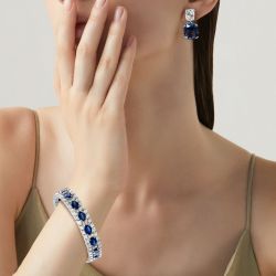 Gorgeous Oval & Cushion Cut Royal Blue Sapphire Bracelet & Earrings Sets