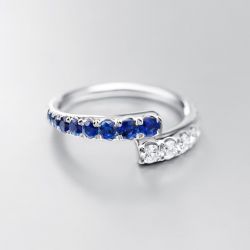 Round Cut Blue & White Sapphire Wedding Band