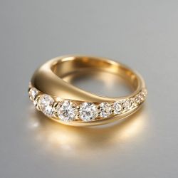 Golden Channel Design Round Cut White Sapphire Wedding Band