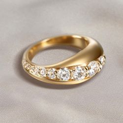 Golden Channel Design Round Cut White Sapphire Wedding Band