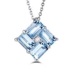 Baguette Cut Aquamarine Sapphire Pendant Necklace