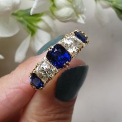 Golden Five Stone Cushion Cut Blue Sapphire Wedding Wand