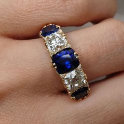 Golden Five Stone Cushion Cut Blue Sapphire Wedding Wand