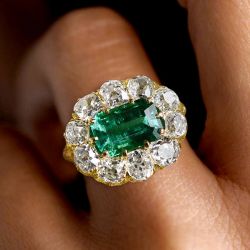 Golden Halo Emerald Cut Emerald Sapphire Engagement Ring For Women 
