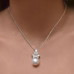 Marquise Cut Pearl & White Sapphire Pendant Necklace