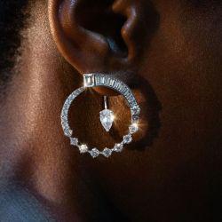 Unique Pear & Baguette Cut White Sapphire Hoop Earrings For Women