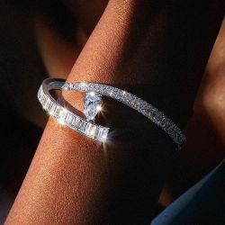 Unique Pear & Baguette Cut White Sapphire Bangle Bracelet For Women