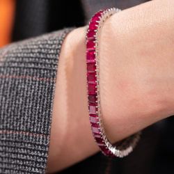 Fashion Asscher Cut Ruby Sapphire Tennis Bracelet