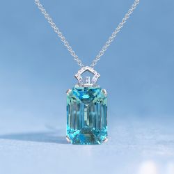 Elegant Emerald Cut Aquamarine Sapphire Pendant Necklace