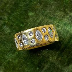 Golden Marquise & Round Cut White Sapphire Wedding Band