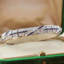 Art Deco Round & Baguette Cut White Sapphire Bracelet