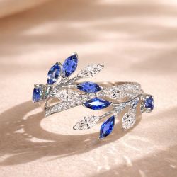 Unique Vines Design Marquise Cut Blue Sapphire Ring For Women