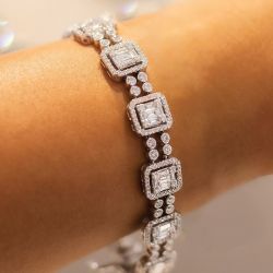 Fashion Halo Baguette & Round Cut White Sapphire Bracelet