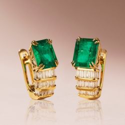 Golden Emerald Cut Emerald Sapphire Hoop Earrings For Women
