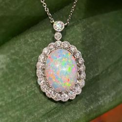 Elegant Milgrain Halo Oval Cut Opal Pendant Necklace
