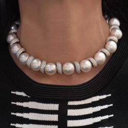 Luxury Round Cut Pearl & White Sapphire Tennis Necklace For Women