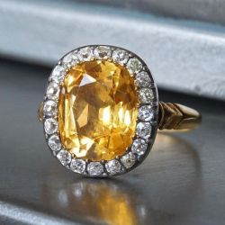 Two Tone Halo Cushion Cut Yellow Sapphire Engagement Ring