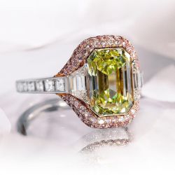 Two Tone Emerald Cut Peridot Sapphire Engagement Ring For Women