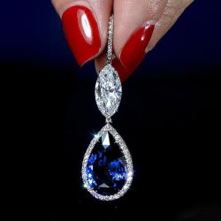 Halo Pear & Marquise Cut Blue Sapphire Drop Earrings